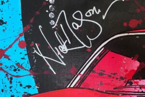 Nick Masons signature on Emelie's 250 GTO painting